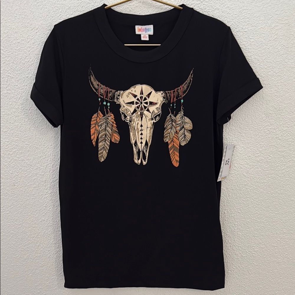NWT- LuLaRoe-LIV-Classic Black Top- western skull graphic- size XS